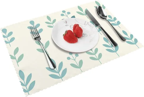 Miniatura 17 de Rectangular Placemats Set of 4, Heat Resistant Litchi Printed Kitchen Dining Table Mats