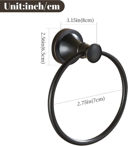 Miniatura 7 de WOLIBEER Anillo de toalla de bronce, toallero de mano frotado con aceite, colgador de toalla de baño rústico SUS 304, toallero de acero inoxidable