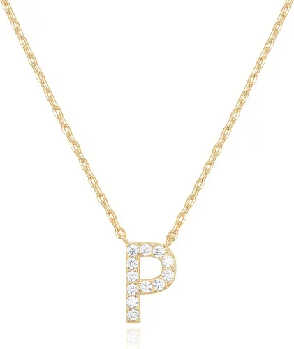 Miniatura 52 de PAVOI 14K White Gold Plated Cubic Zirconia Initial Necklace Letter Dainty Necklaces for Women