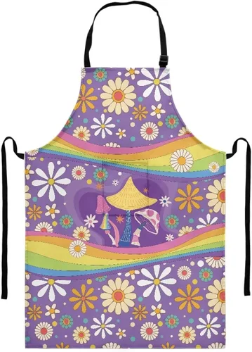 Miniatura 36 de GIFTPUZZ Delantal de chef para mujer con lazo largo y bolsillo frontal con correas