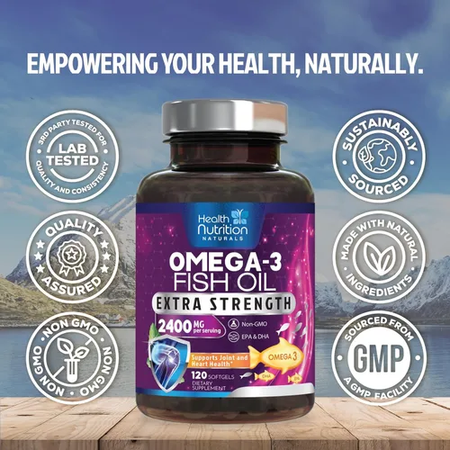 Miniatura 4 de Suplementos de aceite de pescado Omega 3 – 2400 mg de aceite de pescado por porción – Omega-3 de triple fuerza con ácidos grasos EPA y DHA – Apoyo