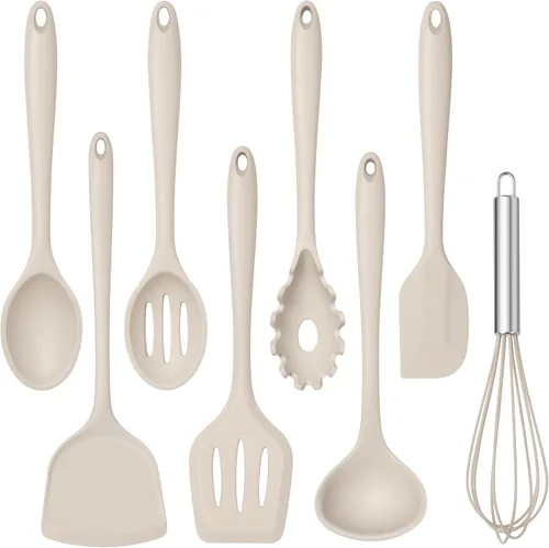 Miniatura 9 de TeamFar Juego de utensilios de cocina de silicona, 8 piezas, resistente al calor de 446 °F, espátula, cuchara, batidor, utensilios de cocina Blanco