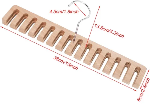 Miniatura 2 de Cinturón de madera maciza y estante para corbatas, 14 ranuras, color beige