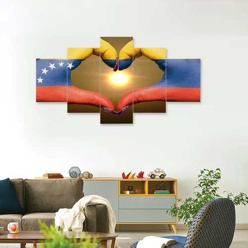 Miniatura 2 de Decoración de pared HD con bandera de Venezuela, lienzo impreso en lienzo para pared, póster enmarcado con gesto de mano y corazón, cuadro de 5