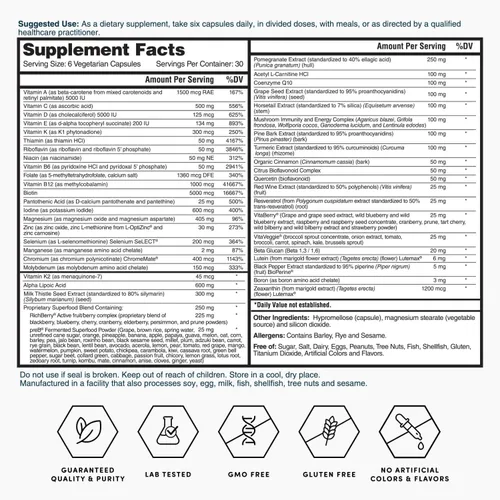 Miniatura 6 de Nature's Lab Six Daily Advanced Multivitamínico - Más de 90 nutrientes, minerales, antioxidantes, hierbas y alimentos integrales, 180 cápsulas
