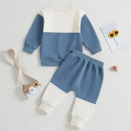 Miniatura 110 de Conjunto de ropa de otoño e invierno para bebé niño pequeño, sudadera de manga larga con colores contrastantes, pantalones elásticos para recién