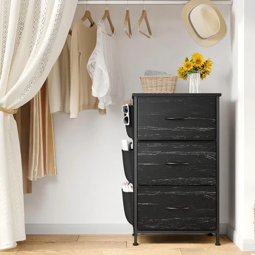 Miniatura 7 de EnHomee Mesita de noche alta, mesita de noche con cajones para dormitorio, mesita de noche con parte superior de madera, mesa auxiliar con marco
