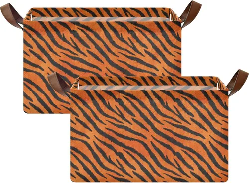 Miniatura 2 de Tigers Fur Pattern Black Orange Storage Organizer Bins and Basket Foldable Storage Cubes with Handles Organizing Clothes Blankets for Makeup Books