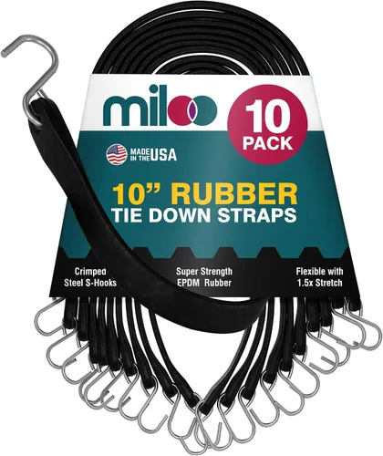 Miniatura 7 de Miloo Cuerdas elásticas de goma con ganchos, lona resistente y correas de carga, fabricadas en Estados Unidos, paquete de 10 unidades de 10 pulgadas
