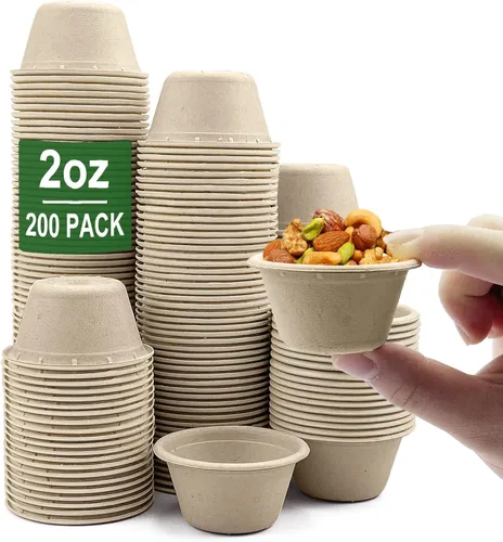 Miniatura 9 de CAMKYDE Vasos de Soufflé Desechables de Fibra de Bagazo de 2 oz, Paquete de 100, Vasos para Condimentos 100% Naturales Biodegradables Compostables