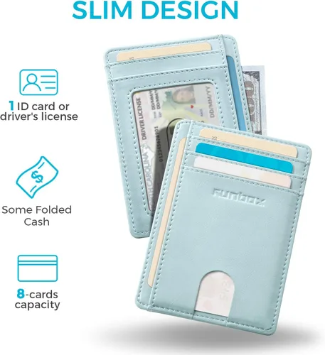 Miniatura 2 de RUNBOX Carteras de cuero minimalistas y delgadas con bloqueo RFID para bolsillo frontal, portatarjetas para hombres y mujeres, regalos para hombres