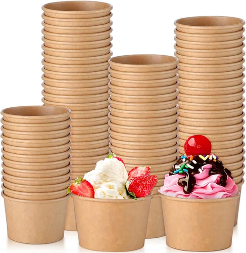 Miniatura 7 de Honeydak 100 tazas de sopa de helado de papel de 8 onzas, cuencos desechables de papel kraft, aperitivos fríos y calientes, yogur, postre, tazas