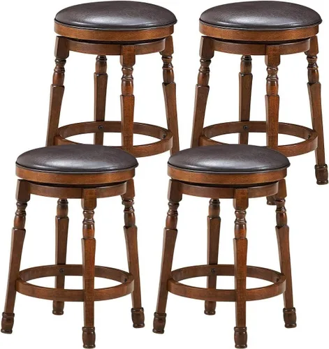 Miniatura 4 de COSTWAY Juego de 4 taburetes de bar sin espalda, taburete redondo de altura de mostrador de 24 pulgadas con asiento acolchado giratorio de 360°