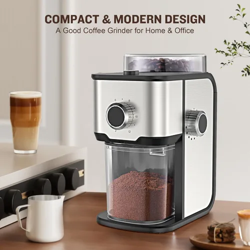 Miniatura 10 de AYCHIRO Molinillo de café con rebabas, molinillo de granos de café eléctrico ajustable con 14 configuraciones de molienda, 2-12 tazas para espresso