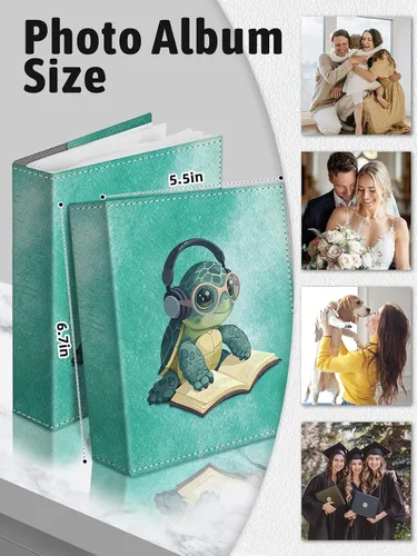 Miniatura 6 de Álbum de fotos de 4 x 6, 56 bolsillos, pequeño libro de imágenes de tortuga marina, mini álbum de fotos de piel sintética personalizado de gran