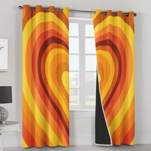 Miniatura 3 de Groovy Heart Curtains for Living Room 84 Inch Length, 60S 70S Retro Blackout Curtains Bedroom Decor, Hippie Orange Aesthetic Grommet Thermal Black