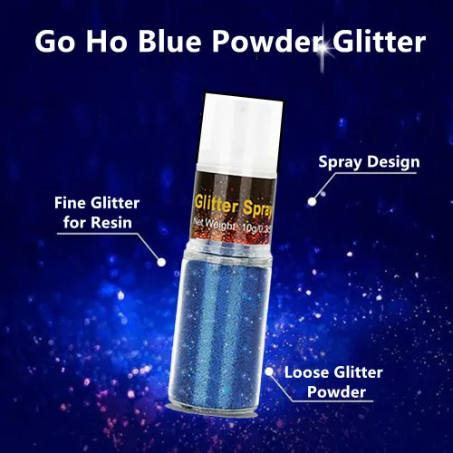 Miniatura 5 de Go Ho - Aerosol de purpurina para cabello y cuerpo, aerosol de purpurina en polvo seco azul para ropa, polvo de purpurina suelto para festivales