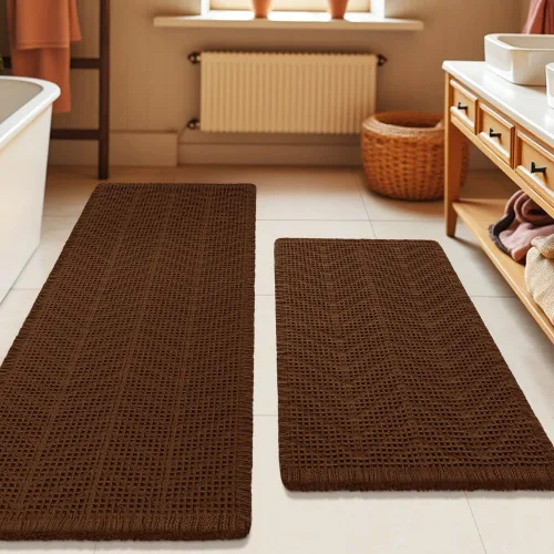Miniatura 80 de Tapete de baño con diseño de gofre, moderno, bohemio, absorbente, antideslizante, ultrasuave, lavable a máquina, con letra de baño, dormitorio