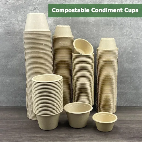 Miniatura 6 de CAMKYDE Vasos de Soufflé Desechables de Fibra de Bagazo de 2 oz, Paquete de 100, Vasos para Condimentos 100% Naturales Biodegradables Compostables