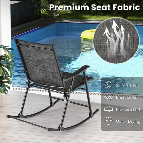 Miniatura 8 de Tangkula Juego de 2 mecedoras plegables para patio con tela de asiento transpirable y marco de metal resistente, movimiento mecedor suave, balancín