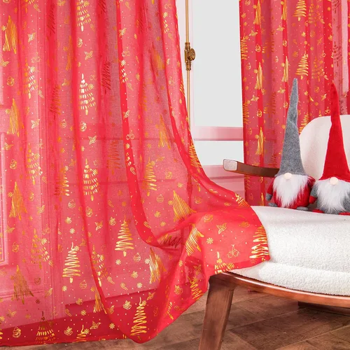 Miniatura 4 de Topfinel - Cortinas transparentes de Navidad de 63 pulgadas de largo para sala de estar, juego de 2 paneles, cortinas con bolsillo para cortinero