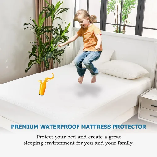Miniatura 5 de SOCHOW Protector de colchón impermeable de 4 capas ultra suave de alta calidad, tamaño matrimonial, funda de colchón refrescante con bolsillo