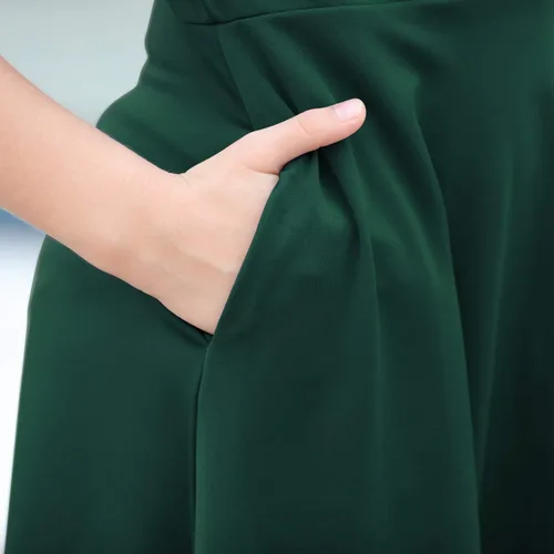 Miniatura 7 de GORLYA Vestido de fiesta casual de manga corta para niña con cuello Peter Pan ajustado y acampanado con bolsillos, 4-12 años
