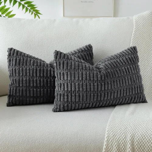 Miniatura 10 de OTOSTAR - Paquete de 2 fundas de cojín decorativas de pana suaves y a rayas estilo boho, fundas de cojín cuadradas para decoración del hogar, fundas
