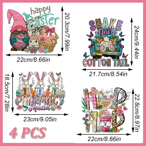Miniatura 2 de Parches de Pascua para planchar para ropa, 4 hojas de calcomanías de transferencia para planchar de conejo de Pascua, calcomanías de vinilo lavables