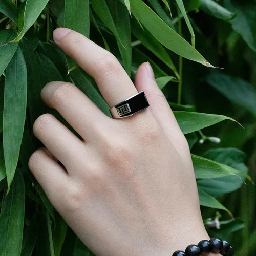 Miniatura 3 de AROTOROM 925 Sterling Silver Ring with Solid Rectangle Signet Black Enamel Ring, Turkish Classic Design Handmade Jewelry,Fashion Signet Ring