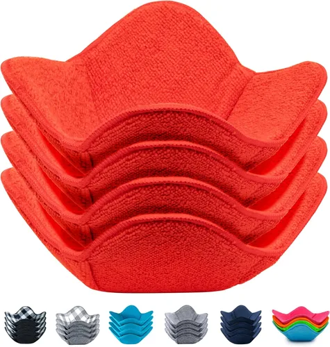 Aticca Juego de 4 almohadillas calientes para tazas de caldo para microondas y platos calientes, multiusos, a prueba de calor Rojo