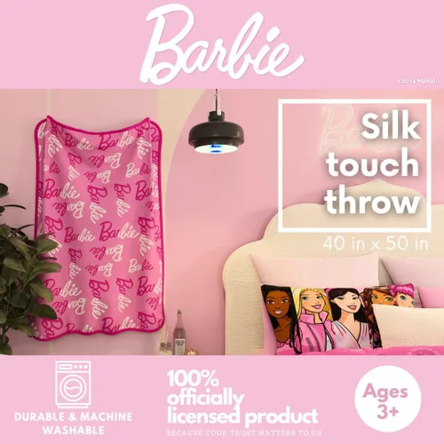 Miniatura 2 de Barbie Ropa de cama para niños, cobija súper suave de toque sedoso, 40 x 50 pulgadas, (Producto con licencia oficial) de Franco