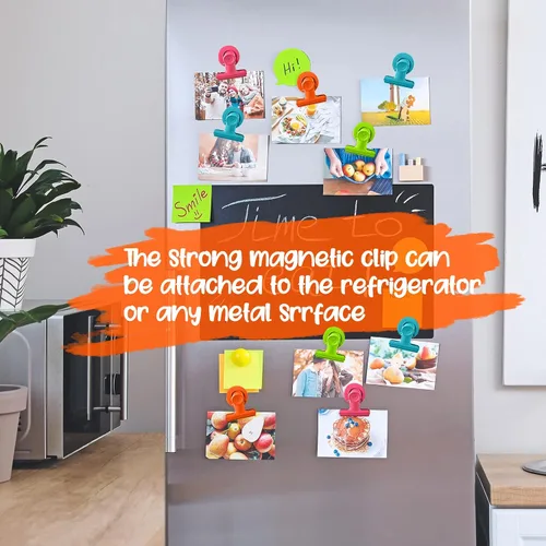 Miniatura 4 de Paquete de 16 clips magnéticos, clips de metal resistentes con imán fuerte para refrigerador y pizarra blanca, suministros coloridos para profesores