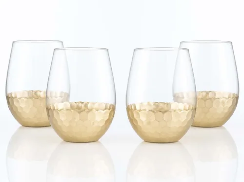 Miniatura 17 de Copas de vino sin tallo, juego de 2, 18 onzas, diseño de panal dorado
