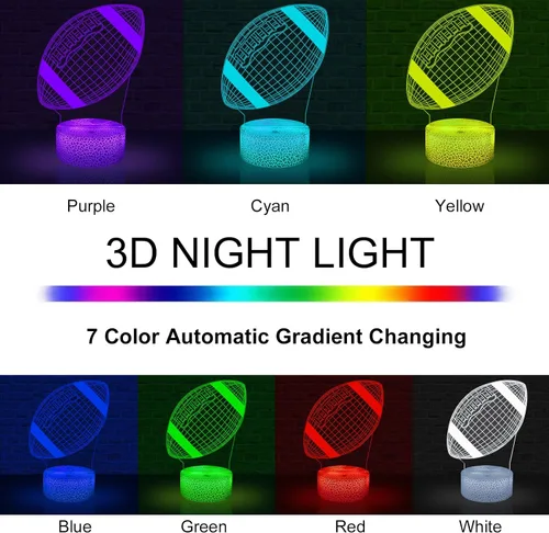 Miniatura 2 de Lámpara de ilusión 3D de fútbol, luz nocturna, 7 colores, cambio gradual automático, luces LED alimentadas por USB, regalos para niños
