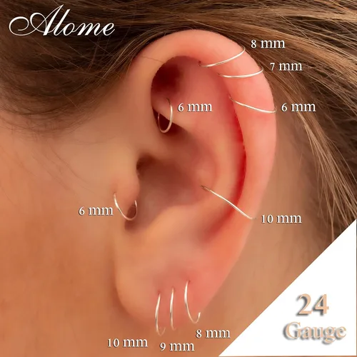 Miniatura 31 de Aretes de aro de oro de plata – Aretes de aro para mujer, dos piezas de aros de plata fina rellenos de oro, aro de hélice, anillo de tragus, aro