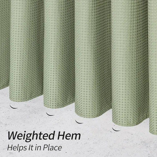 Miniatura 5 de MitoVilla Cortina de ducha de tela de gofre verde salvia, cortinas de ducha de tela pesada para decoración moderna de baño de hotel, impermeable