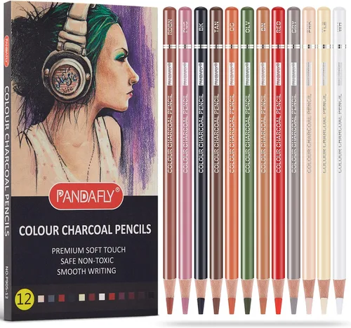Miniatura 10 de PANDAFLY Juego profesional de lápices de carbón de colores para dibujo, lápices de colores tono de piel, lápices de tiza pastel para bosquejos, 24