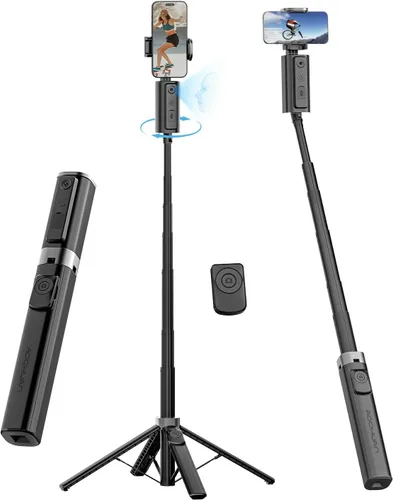 AOCHUAN Trípode de seguimiento facial para iPhone y Android, palo selfie expandible de 57 pulgadas con rotación de 360 grados que sigue la rotación