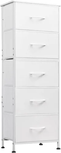 WLIVE Cómoda de tela, cómodas altas de 5 cajones para dormitorio, organizador de cómoda de almacenamiento con cajones de tela, parte superior de