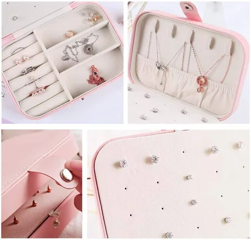 Miniatura 5 de DREAMGLAMOUR Joyería de viaje caja de viaje de doble capa joyero de viaje regalo para mujeres niñas con 6 pulseras de regalo collar aretes anillos