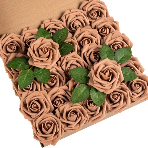 Miniatura 34 de DuHouse 25 rosas artificiales con tallos, flores de espuma de tacto real para bricolaje, ramo de boda, centro de mesa, arreglo floral, fiesta, Verde