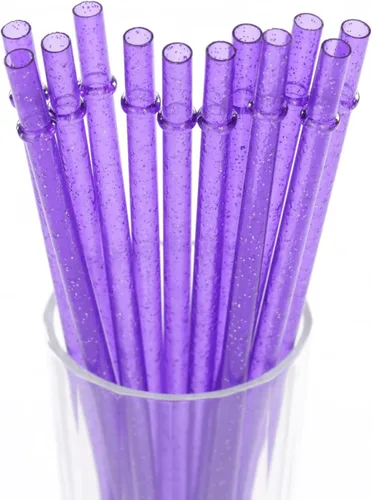 Miniatura 14 de Dakoufish Sin BPA 12 Piezas Pajitas Reutilizables de Plástico Transparente con Purpurina de 11 Pulgadas Más un Cepillo de Limpieza