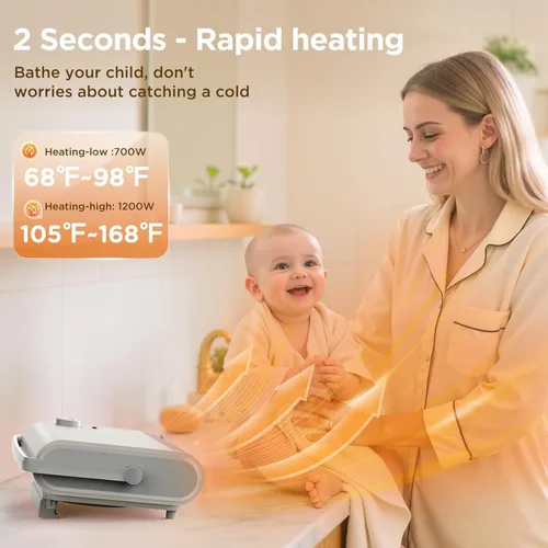 Miniatura 3 de EasyAcc Calentadores de Pared para Uso en Interiores, Montados en la Pared, (IPX2) Calentadores de Pared PTC de 1200W para Baño, Oscilación de 30°