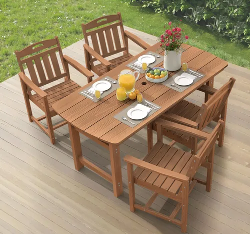 Miniatura 11 de Ciokea Silla de comedor para patio al aire libre, sillas de porche de gran tamaño de HDPE con asiento ancho, muebles de exterior duraderos para todo