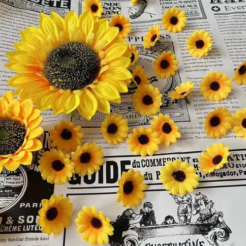 Miniatura 9 de UKELER Girasoles artificiales amarillos de 23 pulgadas de altura, flores falsas hechas a mano con tallos de girasoles para decoración de bodas