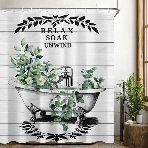 Juego de cortinas de ducha vintage de hojas verdes para baño, 60 pulgadas de ancho x 72 pulgadas de alto, cortina de ducha retro de hojas de