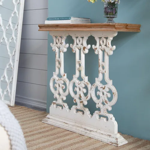 Miniatura 6 de 31.9" Small Console Table, Retro Farmhouse French Country Vintage Console Table Entryway Table Sofa Table for Living Room Bedroom Hallway, White