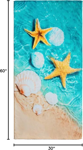 Miniatura 5 de Softerry Starfish & Seashells - Toalla de playa (30 x 60 pulgadas), 100% algodón, color azul y arena