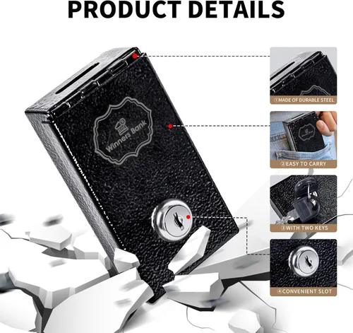Miniatura 3 de Banco de ganadores, caja de metal para jugadores, banco ganador con llave de casino, mini caja de seguridad para jugadores, caja de juego portátil